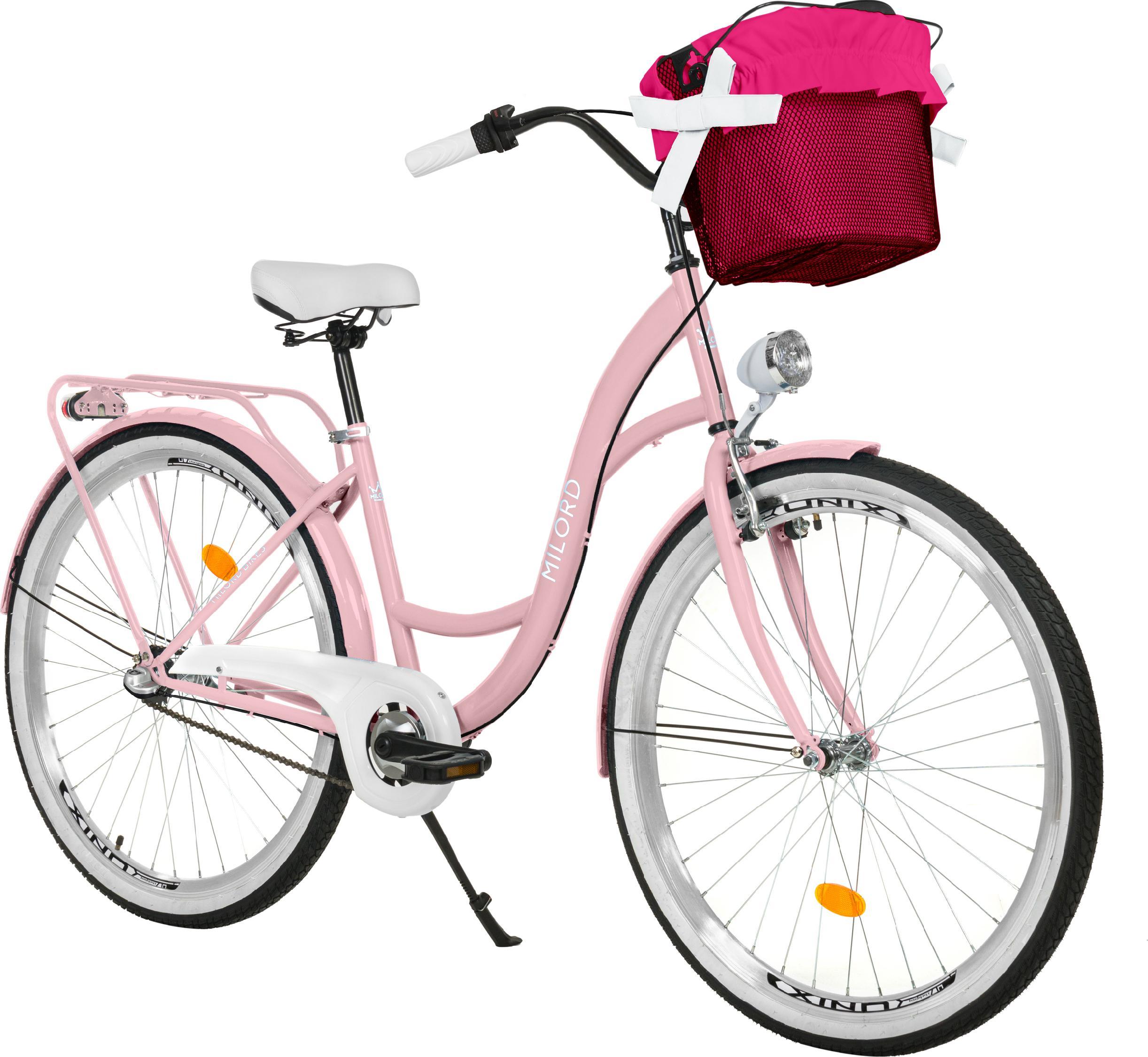 Milord Komfort Stadtfahrrad Fahrrad mit Korb Damenfahrrad, 26 Zoll, Rosa, 3-Gang