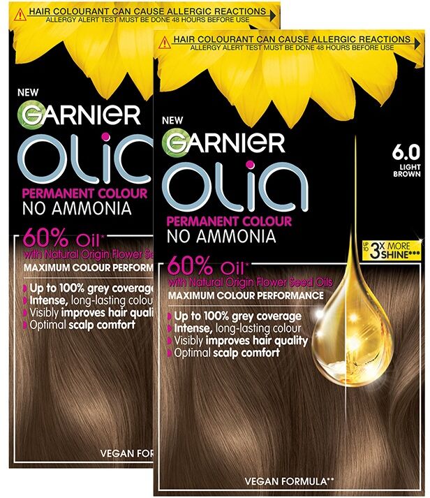 Garnier Olia Permanent Hair Dye, No Ammonia Full Grey Coverage 6.0 Lig