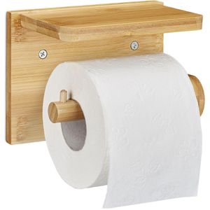 Relaxdays Toilettenpapierhalter mit Ablage, braun, zum Bohren, für 1 Rolle, aus Bambus