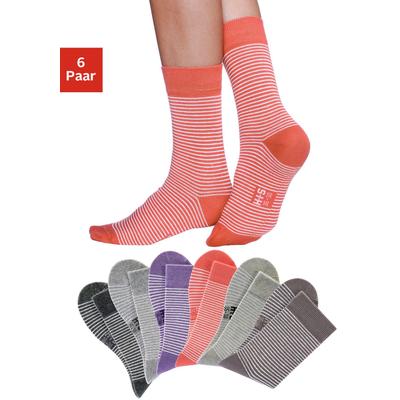 Socken H.I.S "Damen Socken Ringelsocken Strümpfe", Damen, Gr. 35-38, bunt (2x grau, meliert, ecru, hummer, ecru, beige, meliert, ecru, lila, meliert, ecru, taupe, ecru), Baumwolle, Baumwollmischung, Elasthan, Polyamid, geringelt, meliert, elastisch,...