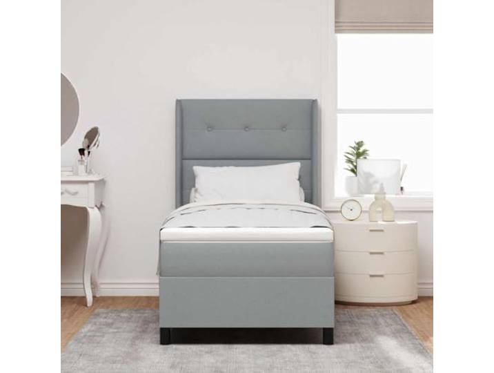 KTHLBRH Bett hellgrau 80 x 200 cm mit verstellbarem Kopfteil Lattenrost, Federkernmatratze, atmungsaktiver Stoff, Massivholz