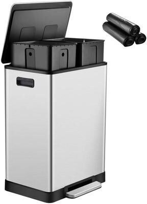 ToiletTree Products Stainless Steel Step Trash Can - 16 Gallon Garbage Bin with Soft Close Lid - Dual Compartment Recycling Wastebasket