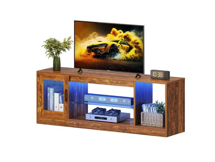 YITAHOME Meuble TV - 148*32*51cm - avec Étagère de Rangement Ouverte - pour le Salon - Marron