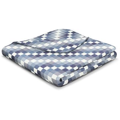 Wohndecke BIEDERLACK "Stairway", blau (blau, ecru), B:150cm L:200cm, Baumwolle, Polyacryl, Polyester, Wohndecken, Wohndecke, mit geketteltem Zierstich, kleines Karo