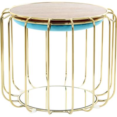 Beistelltisch KAYOOM "Pouf Comfortable 110, abnehmbares und wendbares Oberteil", blau (türkis, gold, gold), B:50cm H:45cm T:50cm, Eisen, MDF, Samtbezug, Schaumstoff, Spiegel, Tische, Beistelltisch, praktisch umzuwandeln in Tisch oder Hocker, mit...