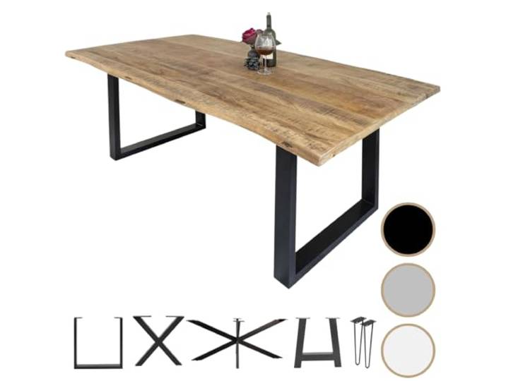 Loreno Massiver Esstisch 120x80cm - 300x100cm aus Mangoholz mit Baumkante Handgefertigter Tisch, Gestelle, Nachhaltig und Stabil, Tisch Holz Esszimmer, Küchentisch Holz, Esstisch Echtholz