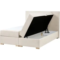 BOXSPRINGBETT mit Stauraum 140/200 cm Stoff Hellbeige Major