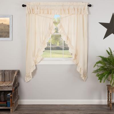 VHC Brands Muslin Ruffled Short Prairie Panel Set - Prairie Panel 63x36 - Prairie Panel 63x36