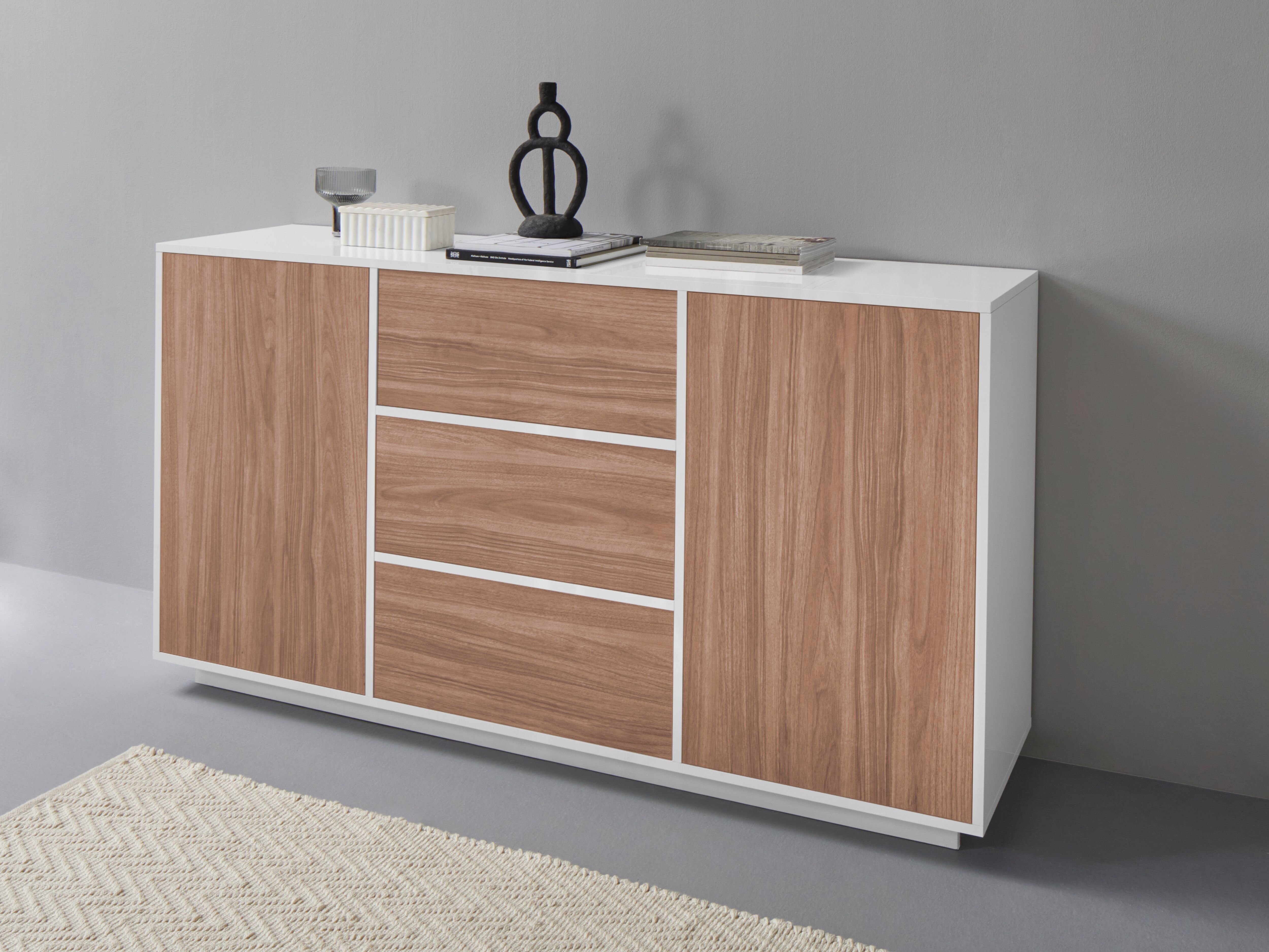 Sideboard HOME AFFAIRE "bloom", weiss (weißhg, nuss, car), B:160cm H:86cm T:41,4cm, Sideboards, Sideboard, Breite ca. 160 cm weißhg, nuss, car B/H/T: 160cm x 86cm x 41,4cm, 3 Stk., 2 Stk.