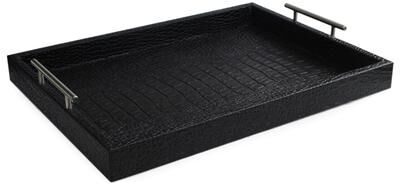 Accents by Jay Black Leather Alligator Tray with Handles
