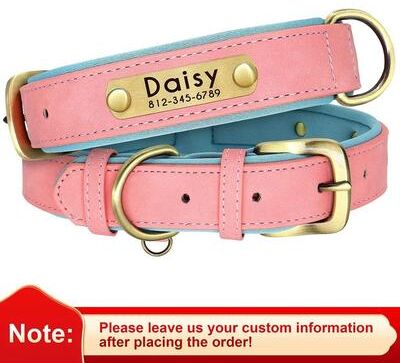 Uplifted Finds Customized Padded PU Leather Nameplate Collar pink s