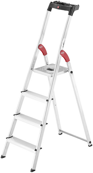 Hailo L60, 4 Stufen, 1.46 mt - Aluminium-Leiter mit Ständer - Sehr leicht