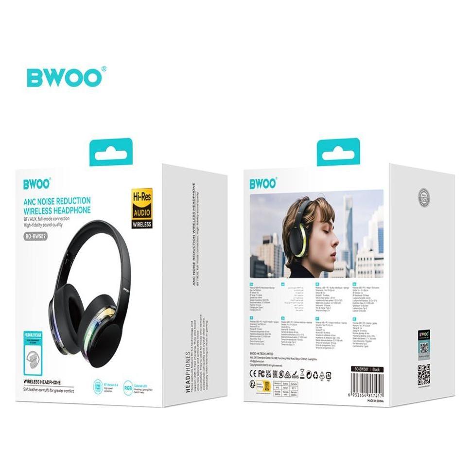 Bwoo ANC Wireless Headphone Premuim Sound Quality BW587 Black (ANC, 10 h, Kabellos) (66240526)