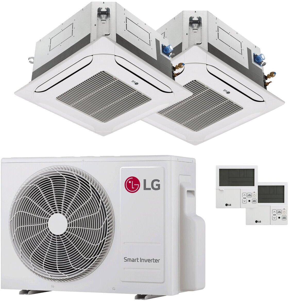 LG 4-Wege-Kassettenklimaanlage,  Dual-Split-System, 12.000 + 18.000 BTU, Inverter, Energieeffizienzklasse A+++, Außengerät 5,3 kW