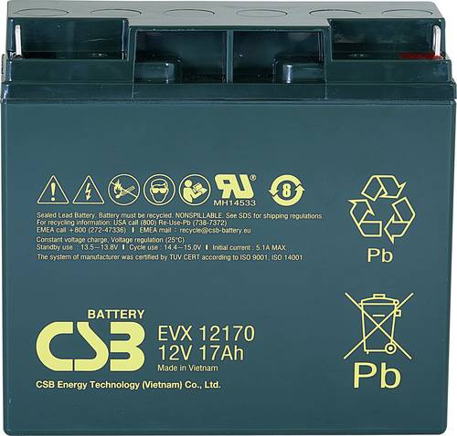 CSB Battery EVX 12170 EVX12170 Bleiakku 12V 17Ah Blei-Vlies (AGM) (B x H x T) 181 x 167 x 76mm M5-Schraubanschluss Zyklenfest