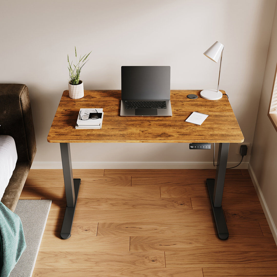 Inbox Zero 140cm W Height Adjustable Rectangle Standing Desk Rustic Brown
