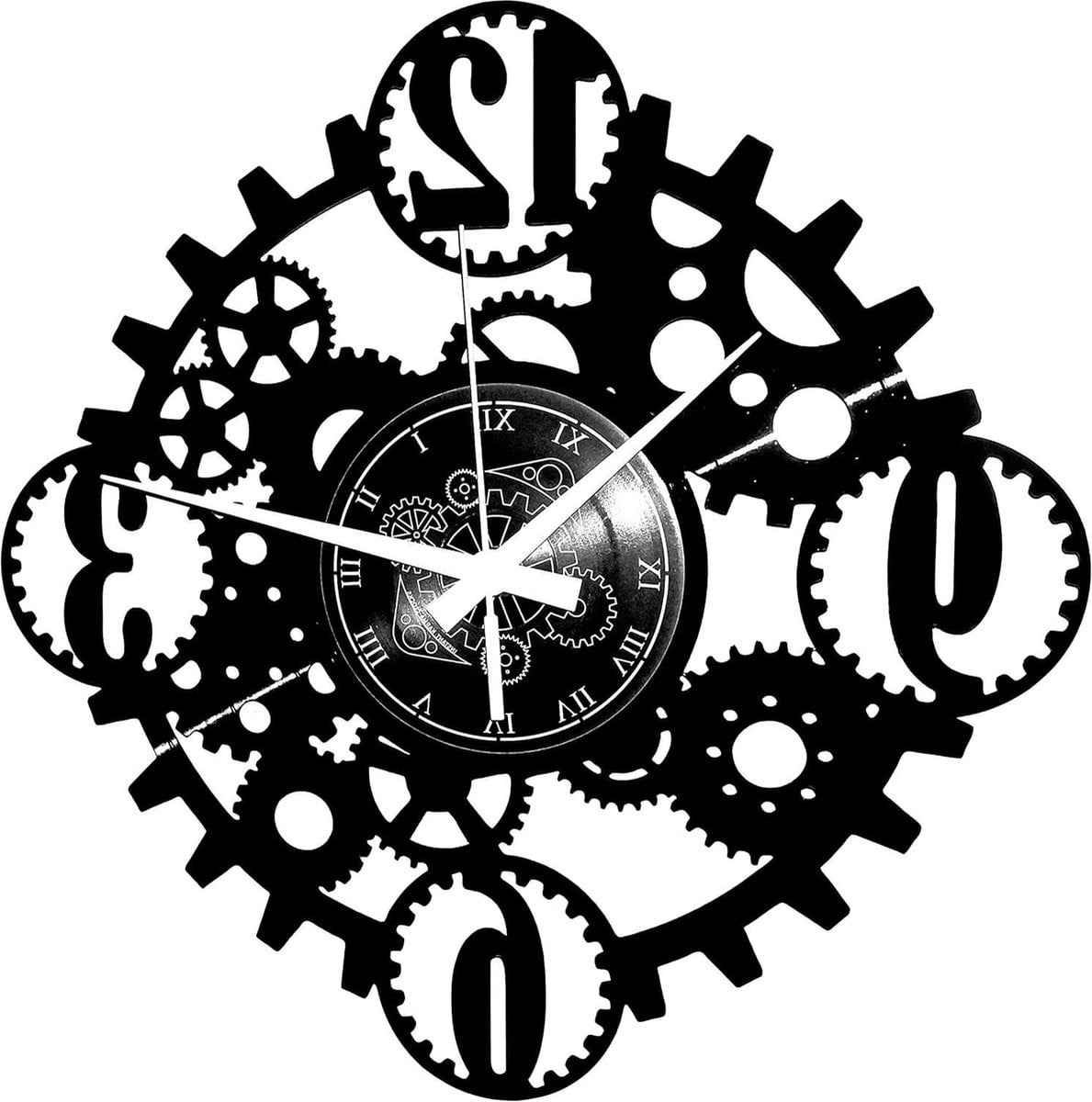 Industriële wandklok met vinyl grammofoonplaat en Gothic Steampunk motief