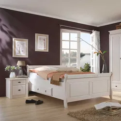 Landhaus Doppelbett in Weiß Kiefer massiv Nachtkonsolen (dreiteilig)