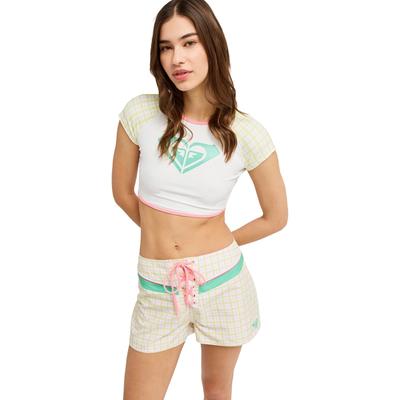 Boardshorts ROXY "The Swell Cheeky Baby 2", Damen, Gr. M, US-Größen, bunt (cloud dancer swell plaid), Polyester, Badehosen