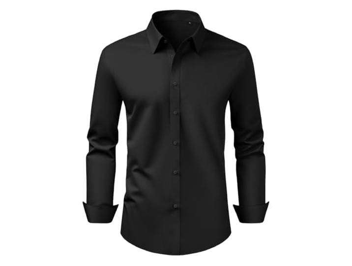 VEVOR Chemise Boutonnée Homme Manches Longues Infroissable\, Coupe Ajustée\, Tissu Respirant Extensible Doux\, Style Décontracté ou Formel\, pour Voyage d'Affaire\, Travail\, Mariage\, Dîner\, Noir\, Taille XL