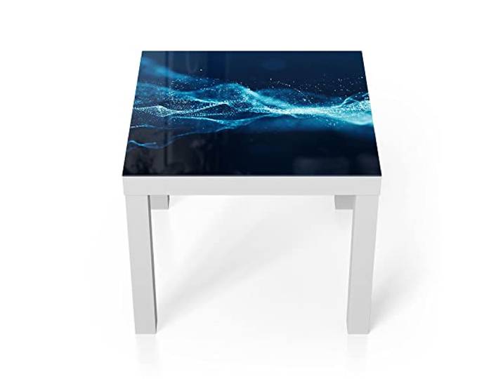 DEQORI Glastisch weiß klein 55x55 cm Motiv Glühende Partikel ausgefallener Beistelltisch aus Glas Hochglanz Couchtisch fürs Wohnzimmer moderner Couch Tisch mit Design