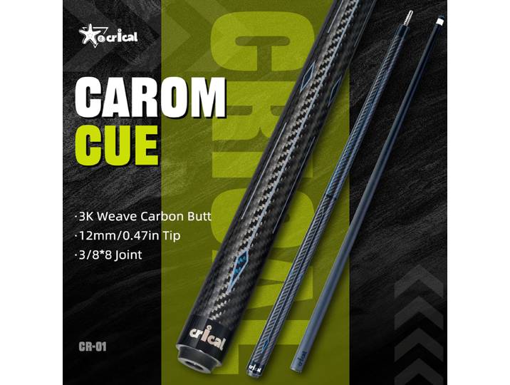 Queue de billard Crical 3 coussins avec fibre de carbone, professionnelle, carom, pointe conique 12 mm, 142 cm, queue libre pour carom