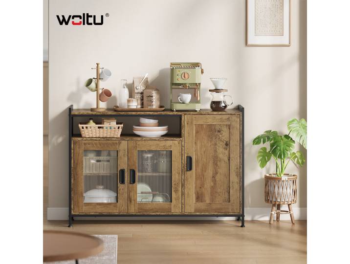 WOLTU Meuble de cuisine avec 3 portes 110x75x33cm, buffet en bois avec 2 étagères réglables, plan de travail pour cuisine, salon, couloir