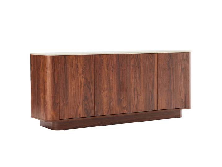 Oviala - Buffet effet bois 4 portes 180 cm style scandinave plateau effet travertin