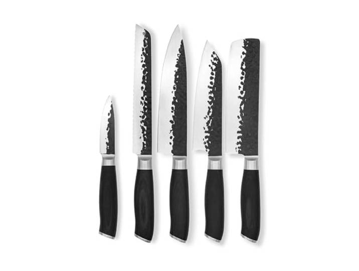 FIVI Gourmet Messer Set 5-teilig YUKI, MATT, ROLF, BERND und LUCA Messerset für die Küchen Küchenmesser Edelstahl mit Hammerschlag Pakkaholzgriff Scharfes Messerset mit Kochmesser Brotmesser