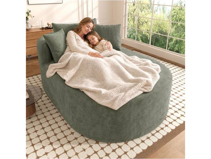Modenuit Fauteuil relax ovale compressé 1 place en corduroy vert sans montage