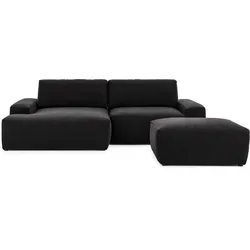 ECKSOFA inkl. Hocker Lennon aus Schwarz Strukturstoff mit Schlaffunktion und Bettkasten
