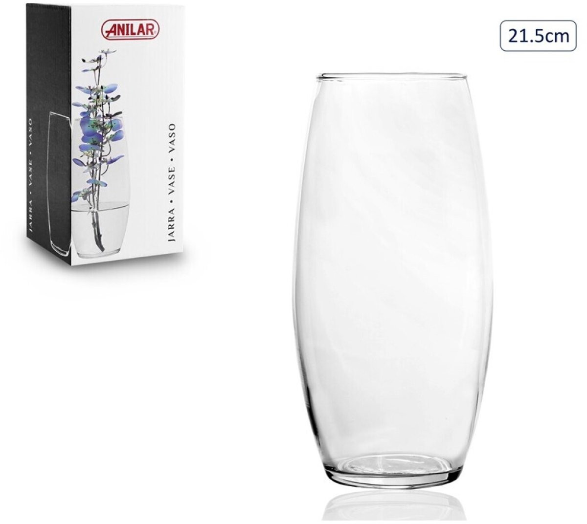Anilar Glazen Bloemenvaas met Elegante Bolling, Transparant, Hoogte: 21,5 cm