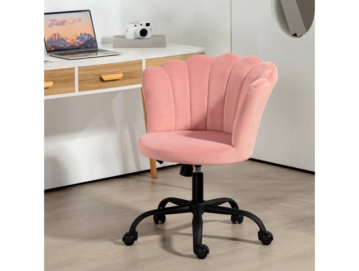 HOMCOM Chaise Bureau Velours Rose Hauteur Réglable Sans Accoudoirs