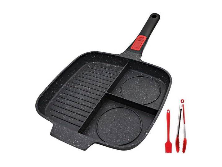 LuxusKollektion Grillpfanne Grillpfanne Induktion abnehmbar 3in1 Antihaft Schwarz abnehmbar