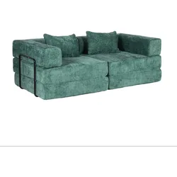 MODFU Klappsofa Chenille Dunkelgrün, modular als Bodensofa und Matratze nutzbar