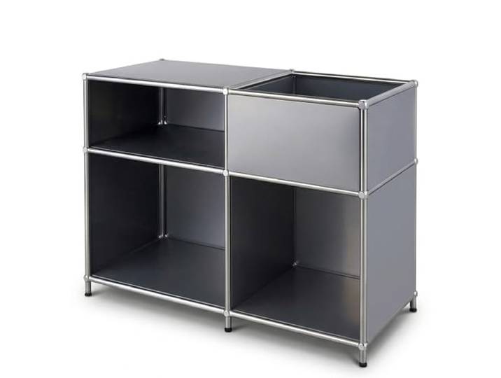 Floordirekt Regal Grau - 88x40x65cm - Metallregal mit 3 Ablagen & Stauraumfach - Sideboard & Aufbewahrungsregal - Würfelregal - Concept Epure MK-030