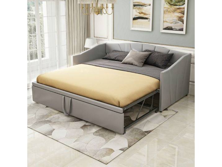 Canapé-lit - Non spécifié - Extensible 90-180x200cm - Tissu velours - Gris - 2/3 places - matelas n'est pas inclus