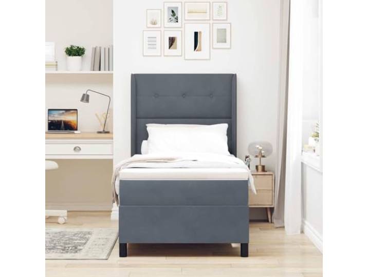 KTHLBRH Boxspringbett dunkelgrau 80 x 200 cm Samt Verstellbares Kopfteil, Gestell aus Holz, selbsttragend, langlebig