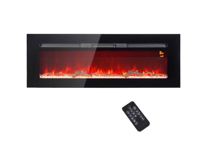 Homcom Elektrokamin mit LED 3D-Flammeneffekt Kristalle in 3 Farben 1800 W, Schwarz, Metall, 15.8x45x127 cm, Elektrogeräte, Heizgeräte, Elektrokamine