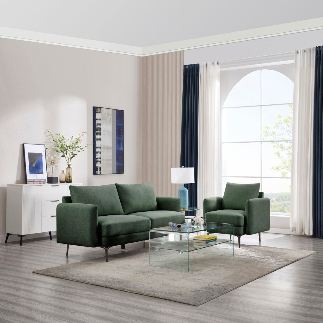 Metro Sofia 1+3 Seater Fabric Sofa Set Green