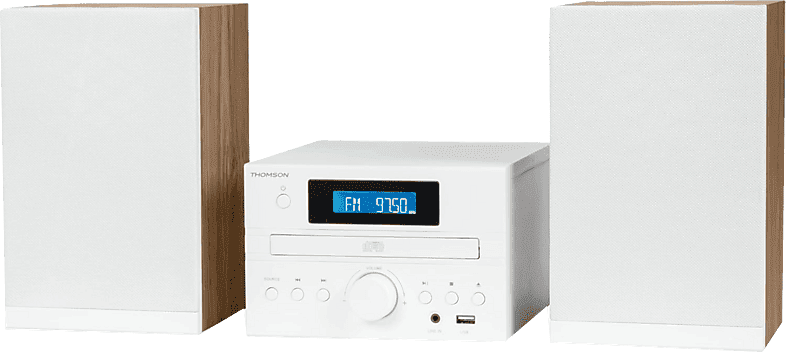 Microcadena - Thomson MIC121BT, 50W, Bluetooth, Ecualizador, Lector de CD, Blanco madera