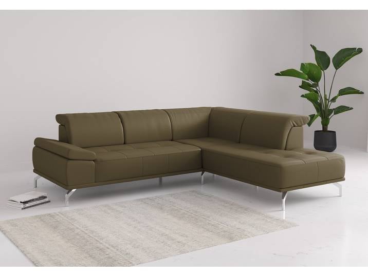 Ecksofa, Olive, 274x235 cm, Naturleder, Sitztiefenverstellung, Modern