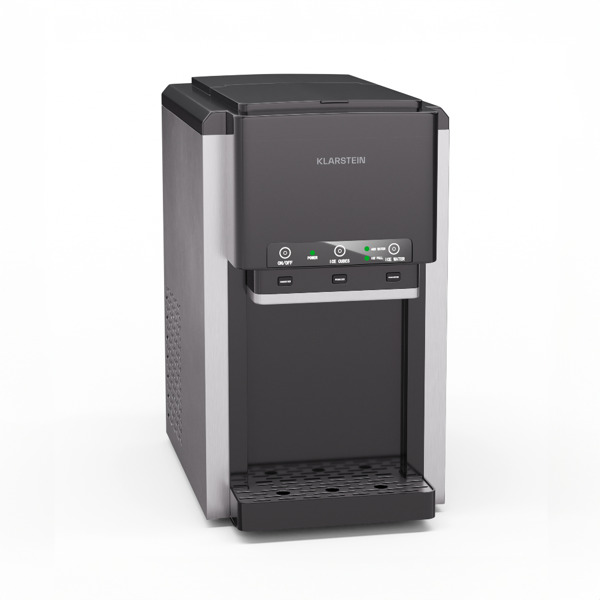 Klarstein ArcticBlend 3in1-Eiswürfelmaschine - 20 kg/24 h, Kugeleis & Crushed Ice, Wasserspender, 6-Liter-Wassertank, Edelstahl, Eiswürfelbereiter, Ice Maker, Schwarz