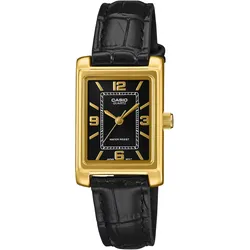 Casio LTP-1234PGL-1AEF Armbanduhr für Damen Rechteckig Schwarz/Goldfarben