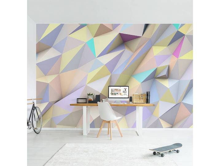 Papier peint intissé Triangles 3D pastel 384 x 255cm 384 x 255 cm