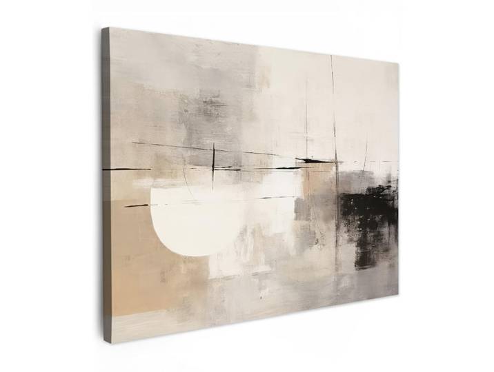 MuchoWow Leinwandbild - Abstrakt - Kunst - Grau - 80x60 - Malerei, Hellgrau, Textil, Kiefer, Rechteckig, 80x60 cm, gerahmt, Bilder & Rahmen, Bilder, Wandbilder
