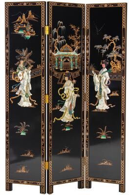 Red Lantern 6 ft. Tall Black Lacquer Room Divider - Royal Ladies