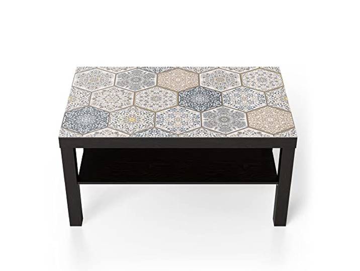 DEQORI Glastisch schwarz groß 90x50 cm Motiv Abgenutztes Fliesenmuster ausgefallener Beistelltisch aus Glas Hochglanz Couchtisch fürs Wohnzimmer moderner Couch Tisch mit Design