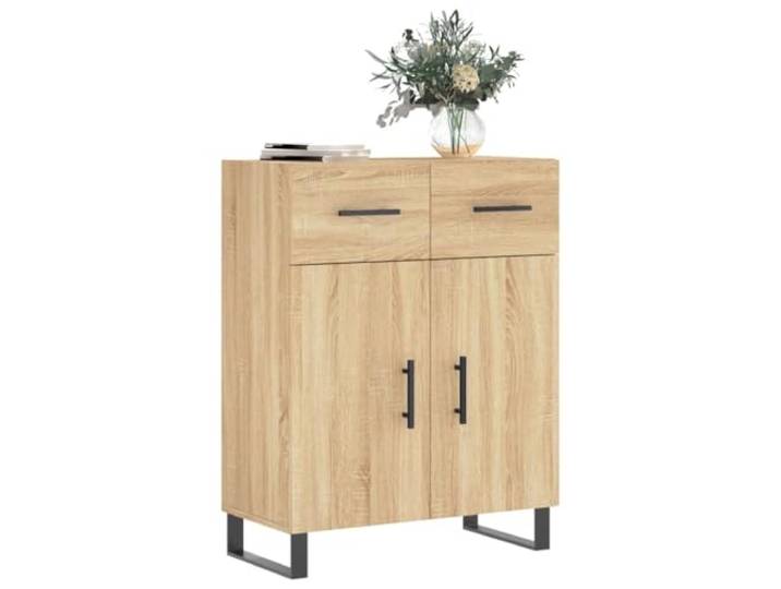 KTHLBRH Sideboard Eiche Sonoma 69,5 x 34 x 90 cm Holz mehrschichtig Türen und Schubladen, großer Stauraum, Metallbeine, stabile Tischplatte für Dekoration