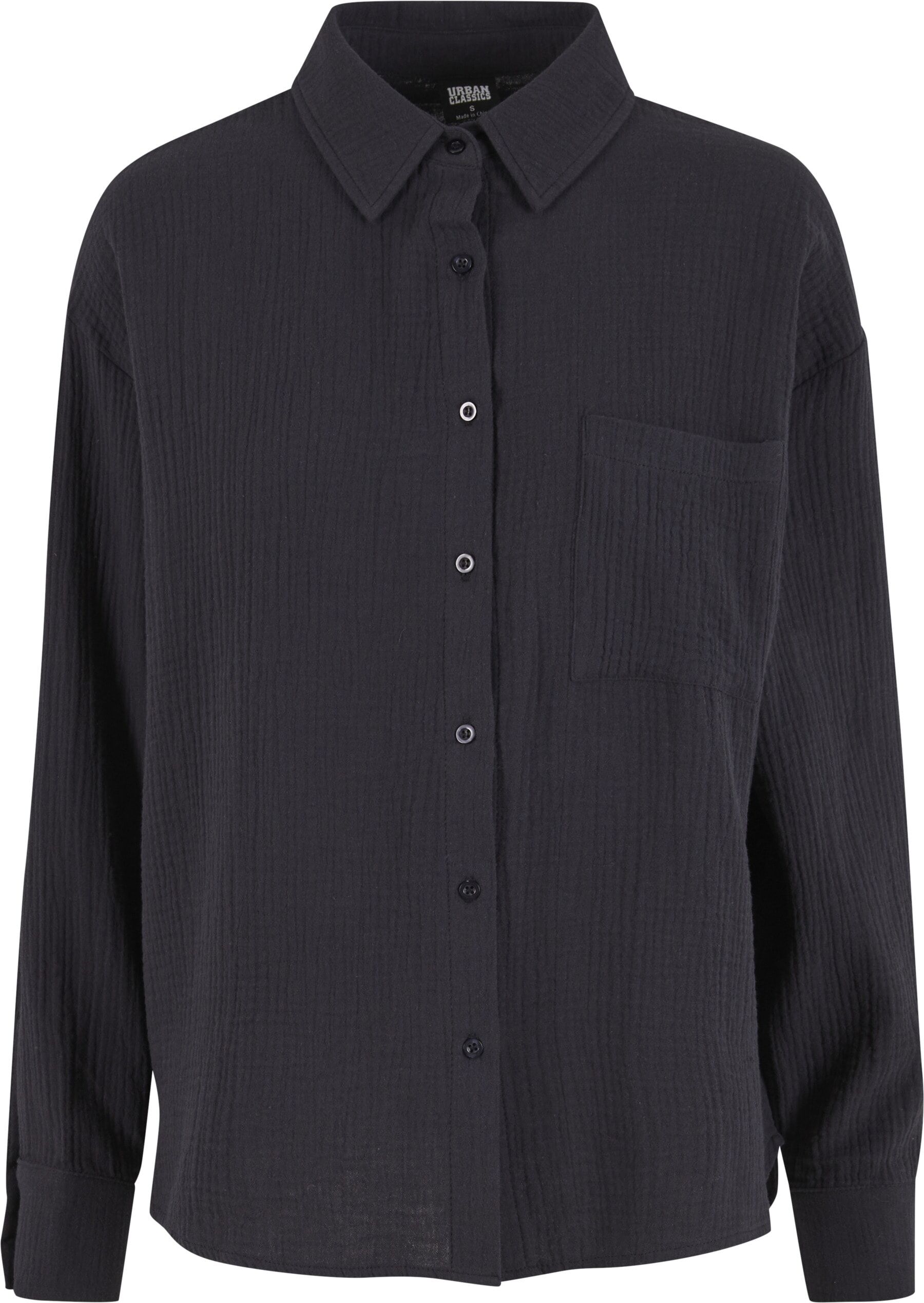 Klassische Bluse URBAN CLASSICS "Urban Classics Ladies Oversized Musselin Blouse", Damen, Gr. L, schwarz, 100% Baumwolle, Blusen